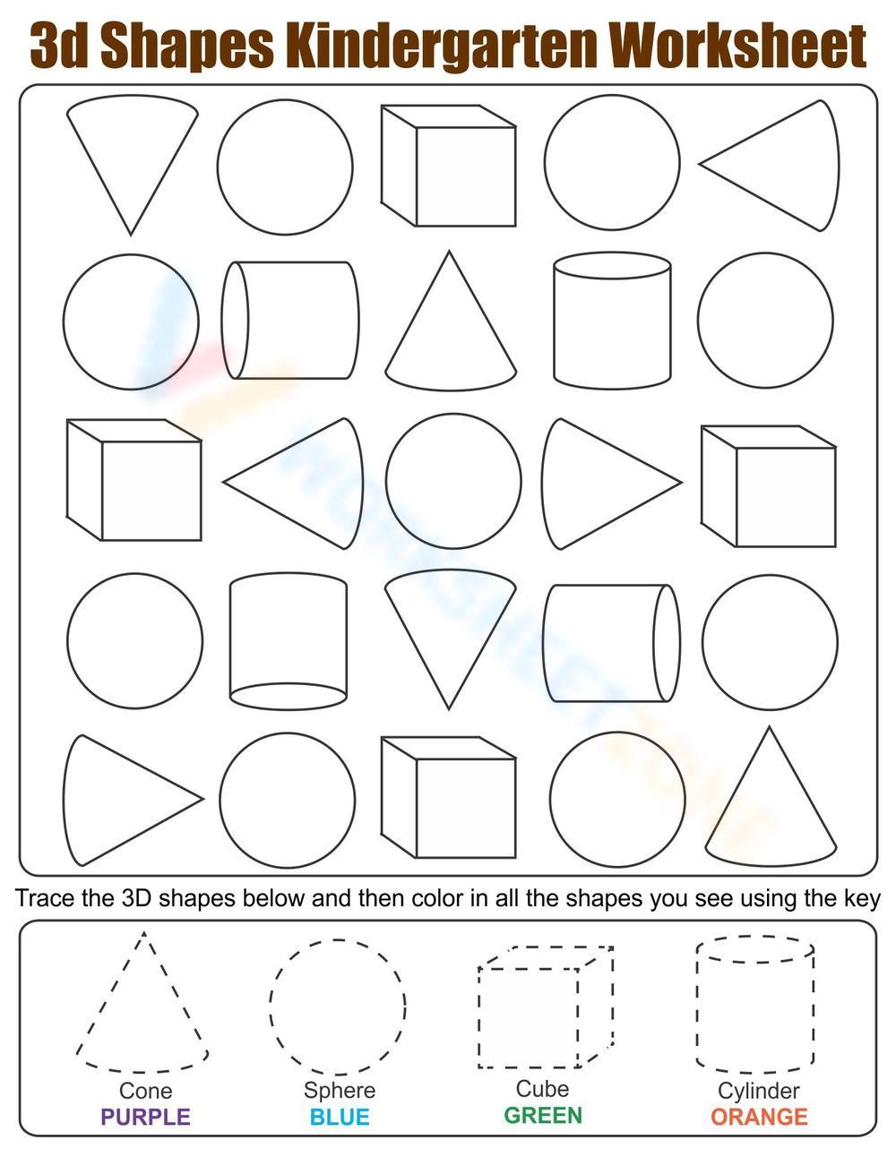 Printable Kindergarten 3D Shapes Worksheets Printable Kindergarten 3D Shapes Worksheets