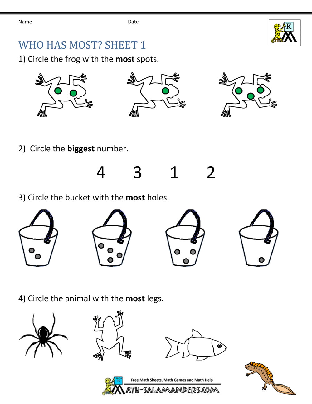 Printable Kindergarten Math Worksheets Comparing Numbers And Size Printable Kindergarten Comparing Amount Worksheets Download