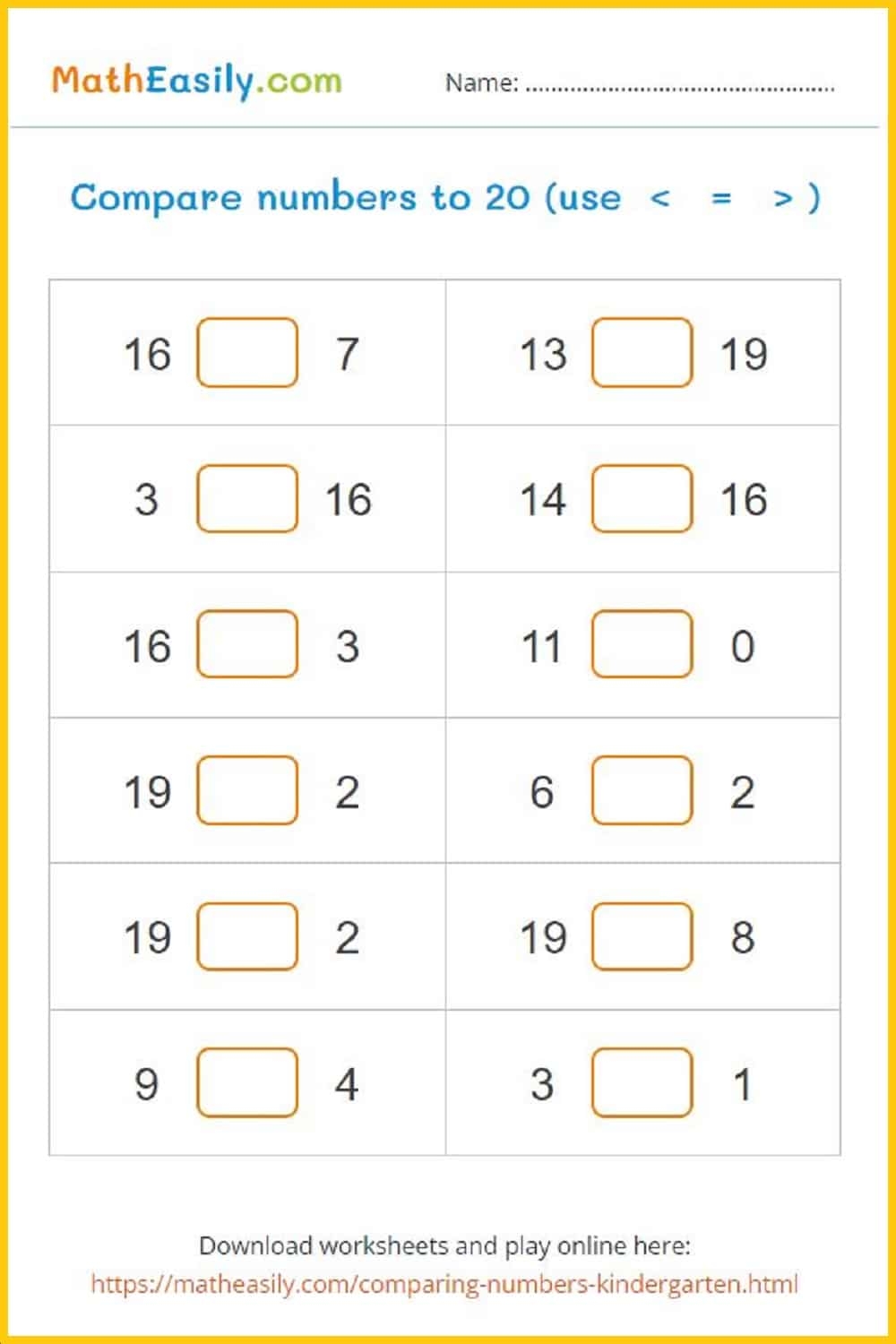 Printable Kindergarten Math Worksheets PDF Free Download Greater Than And Less Than