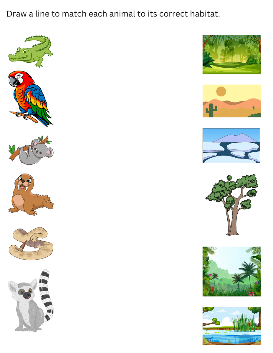 Printable Match The Animal To Its Habitat Worksheet For Kindergarten Made By Teachers