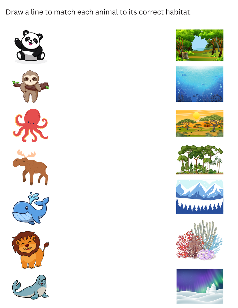 Printable Match The Animal To Its Habitat Worksheet For Kindergarten Made By Teachers