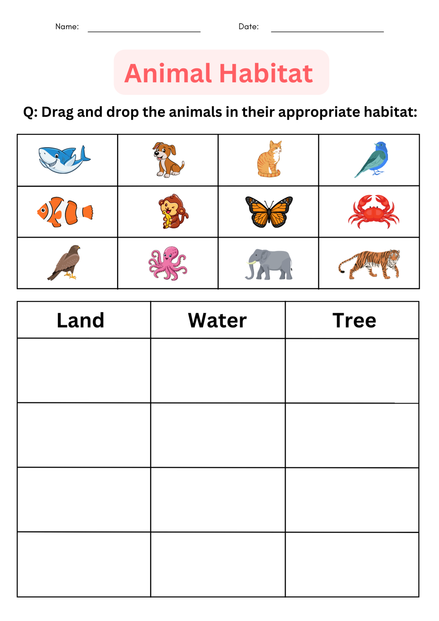 Printable Animal Habitat Sorting Mats Activity For Kids