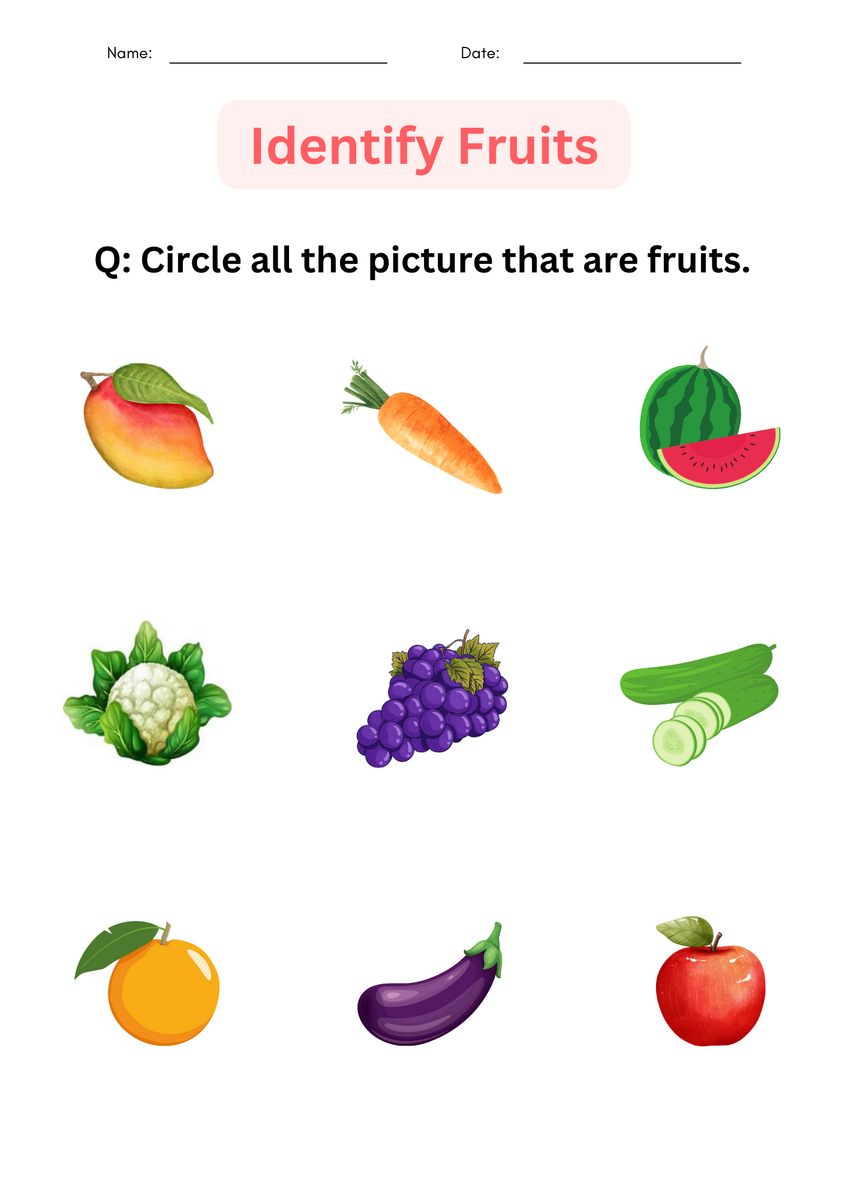 Printable Matching And Identify Fruits Worksheet For Kindergarten Made By Teachers Grab These Free Summer Fruit Worksheets For Kids Our Family Code