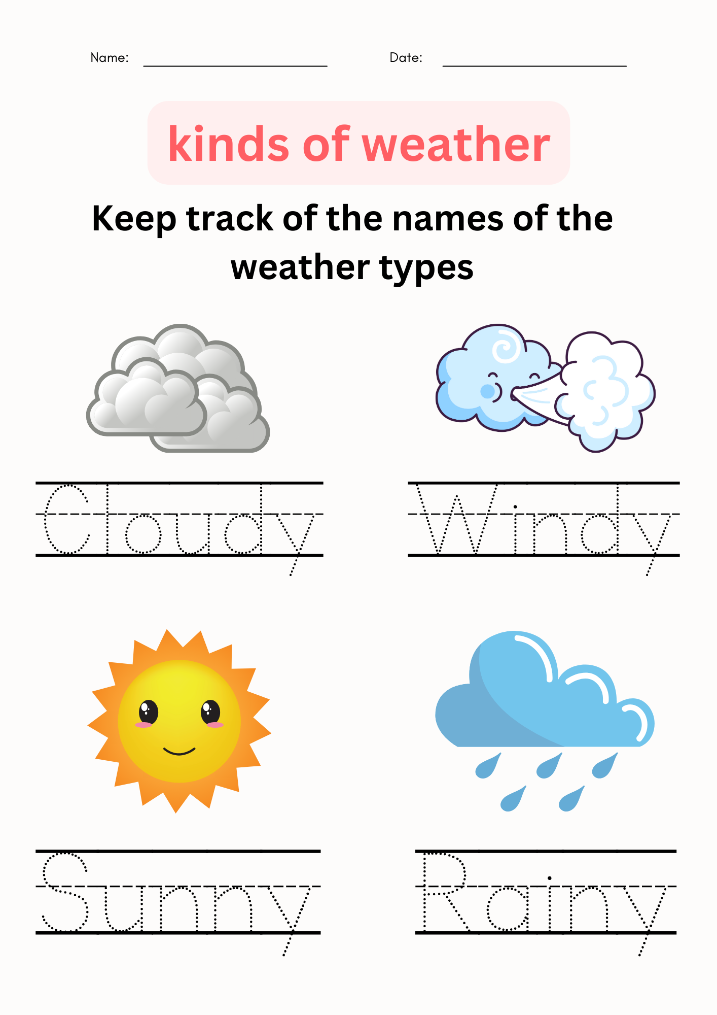 Printable Matching And Tracing Kinds Of Weather Worksheet For Grade 1 Made By Teachers Weather Vocabulary Interactive Worksheet Listen And Match The Worksheets Library