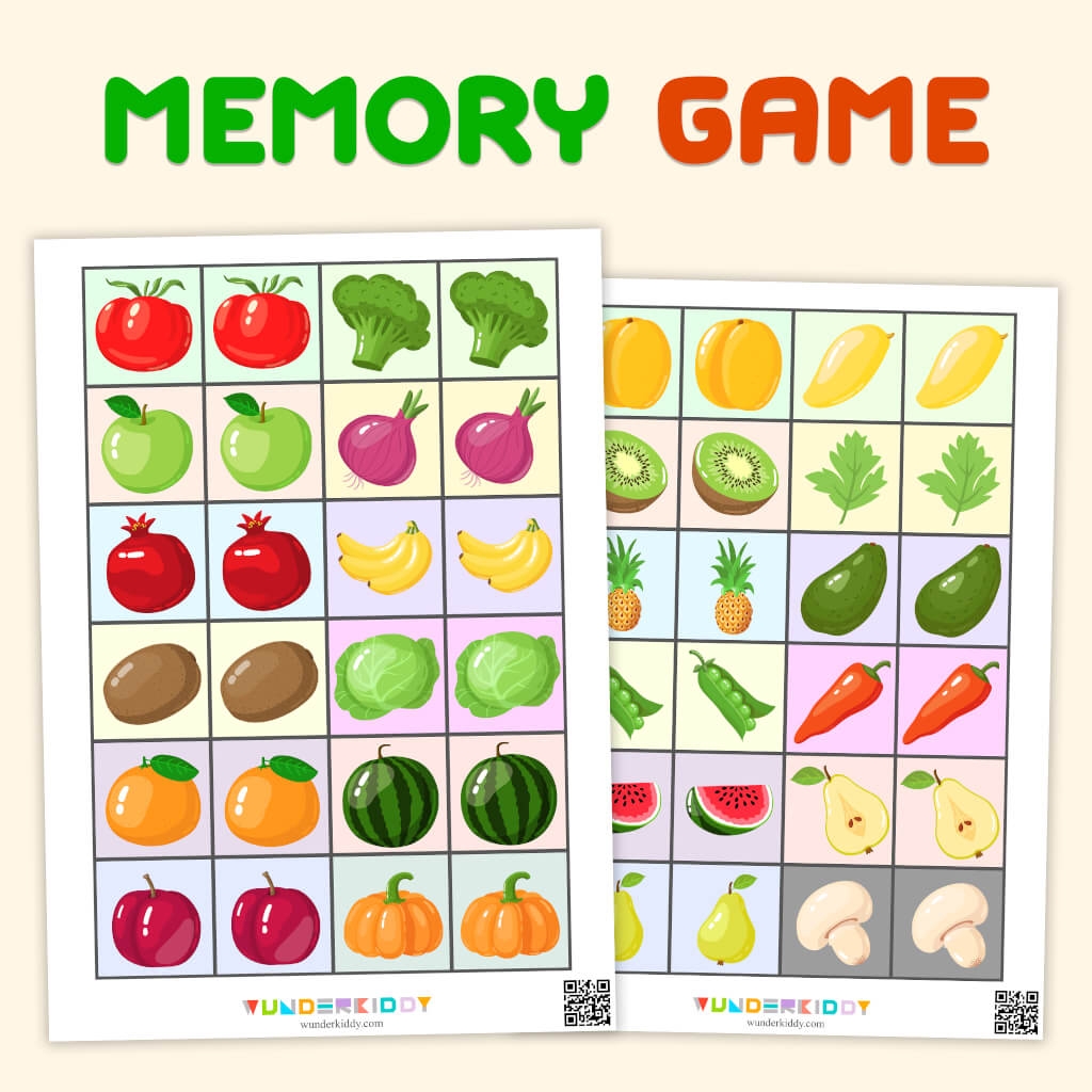 Printable Memory Game Fruits And Veggies For Kindergarten Printable Memory Game Fruits And Veggies For Kindergarten