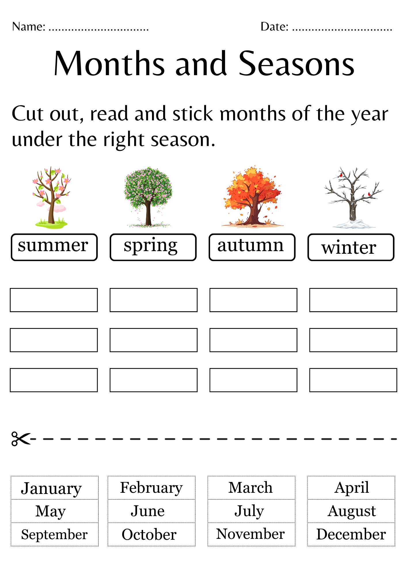 Four Seasons Worksheets Sheets