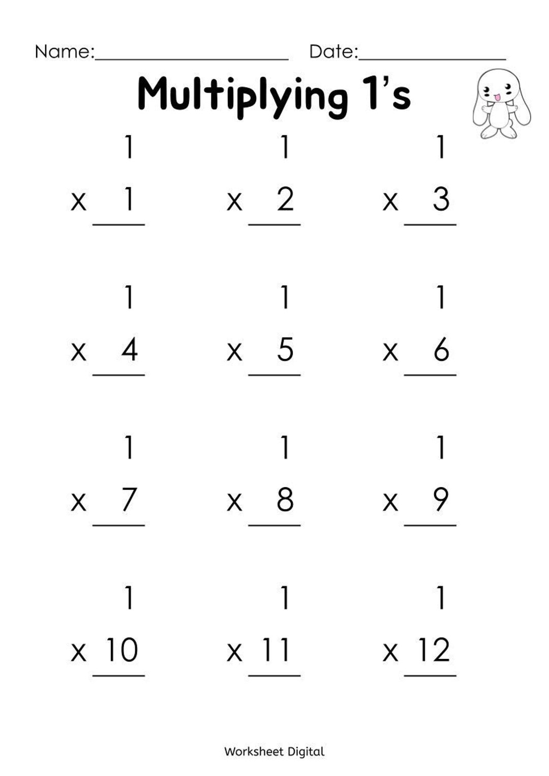 Printable Multiplication Worksheets Times Tables 1 12 PDF Etsy Multiplication Facts Fluency Practice Basic Math Worksheets For Grade 1 2 3 Made By Teachers