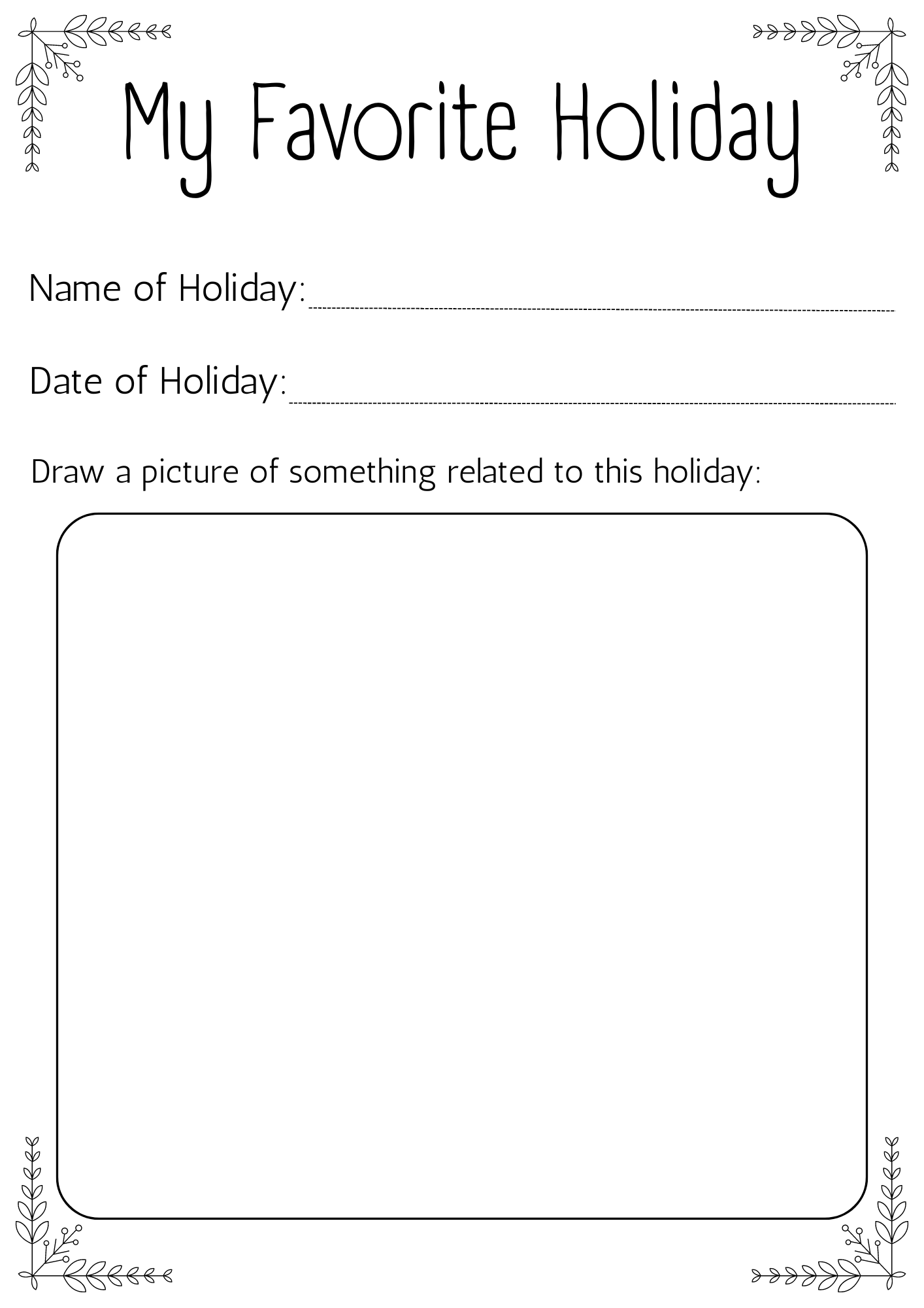 Printable My Favorite Holiday Worksheet For Kindergarten Teaching Resources