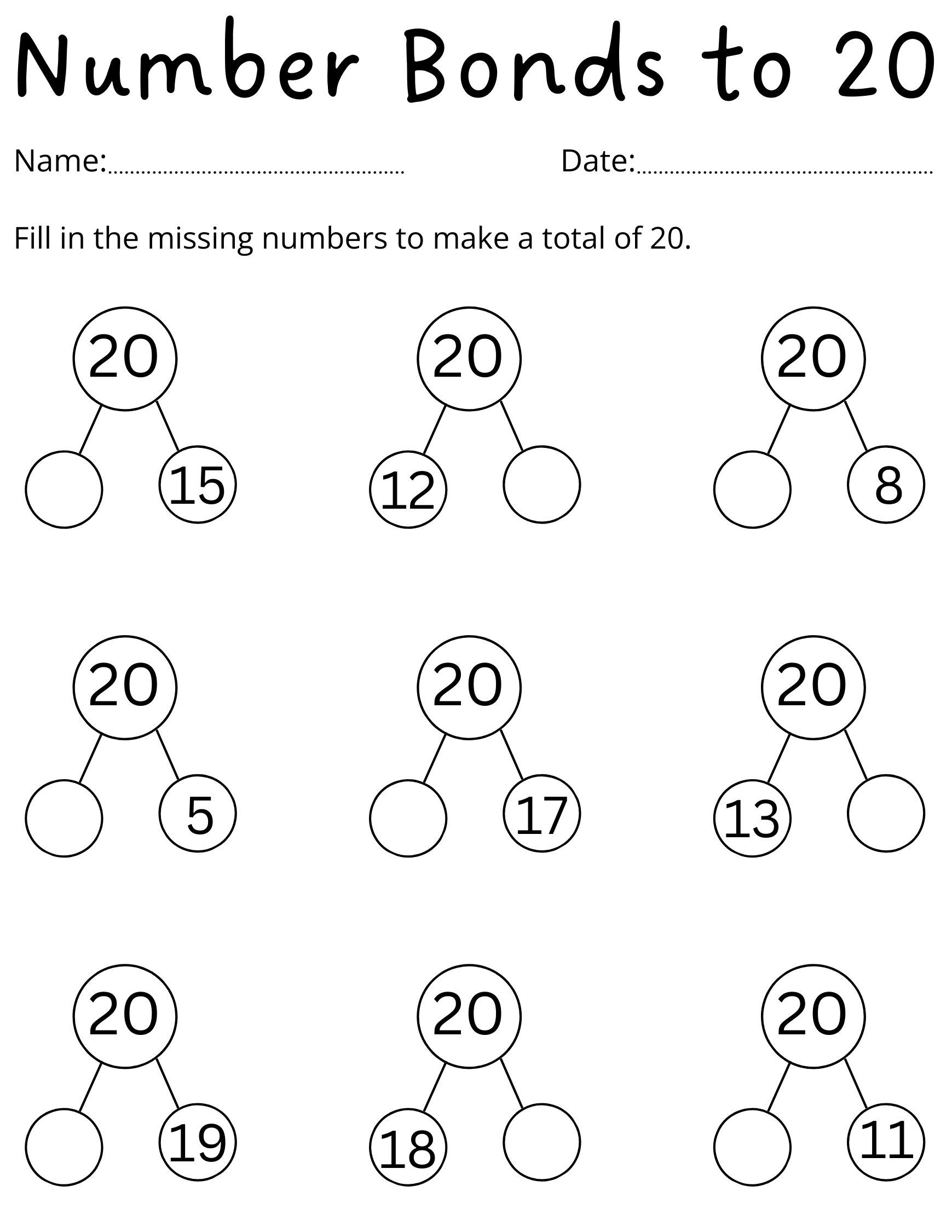 Printable Number Bonds To 20 Practical Activities Number Bonds To 20 Worksheet Made By Teachers Printable Number Bonds To 20 Practical Activities Number Bonds To 20 Worksheet Made By Teachers