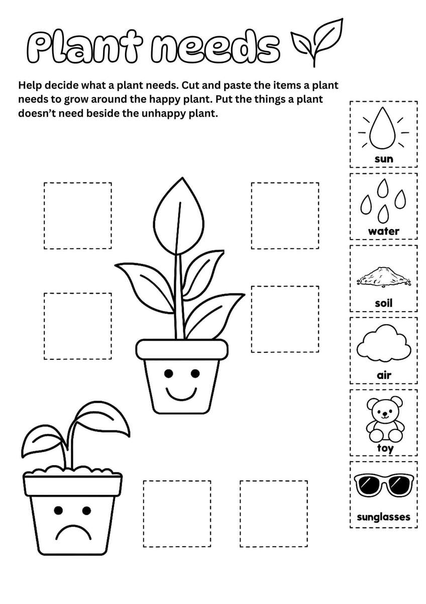 Printable Plant Needs Worksheet For Kids Cut Paste Activity Afterschoolcareprintables