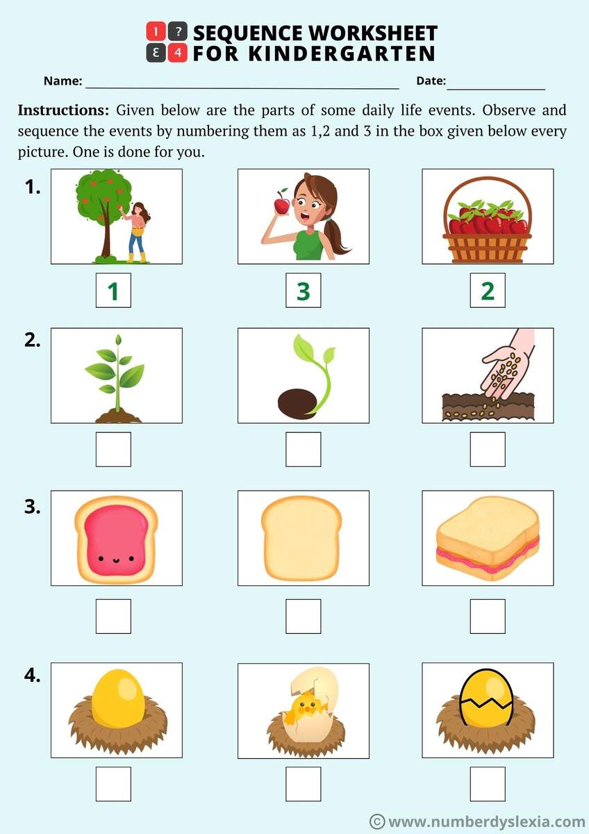Printable Sequence Worksheets For Kindergarten PDF Included Number Dyslexia Printable Sequence Worksheets For Kindergarten PDF Included Number Dyslexia