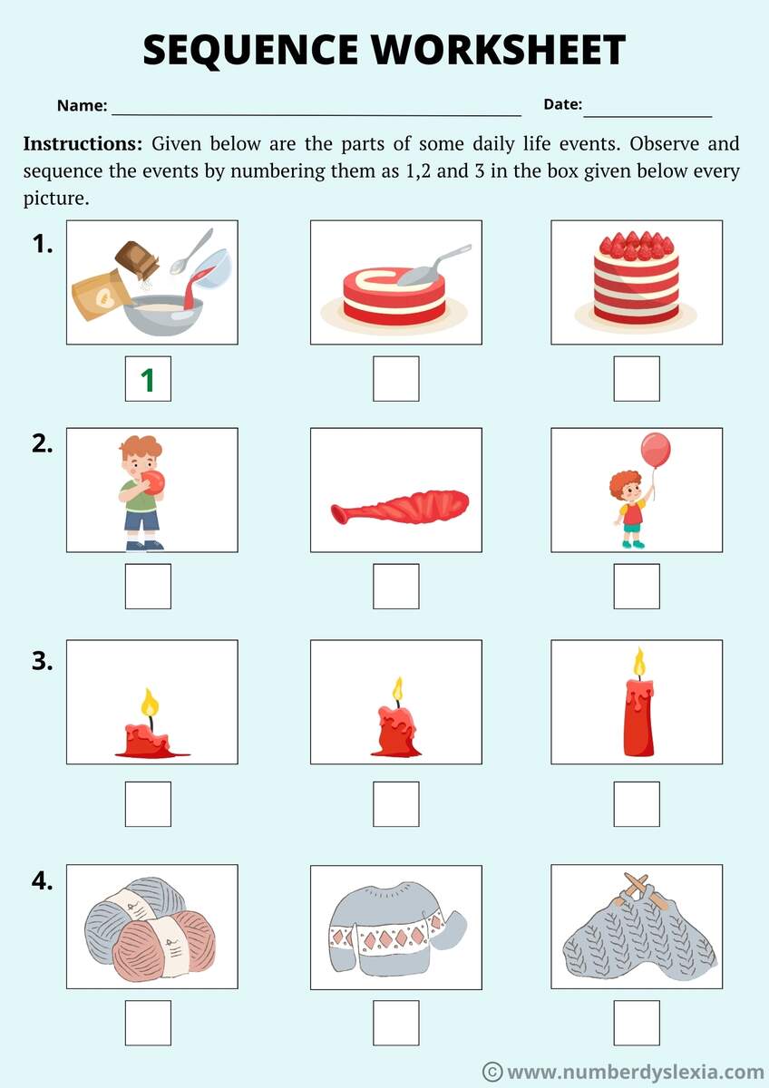 Printable Sequence Worksheets For Kindergarten PDF Included Number Dyslexia Printable Sequence Worksheets For Kindergarten PDF Included Number Dyslexia