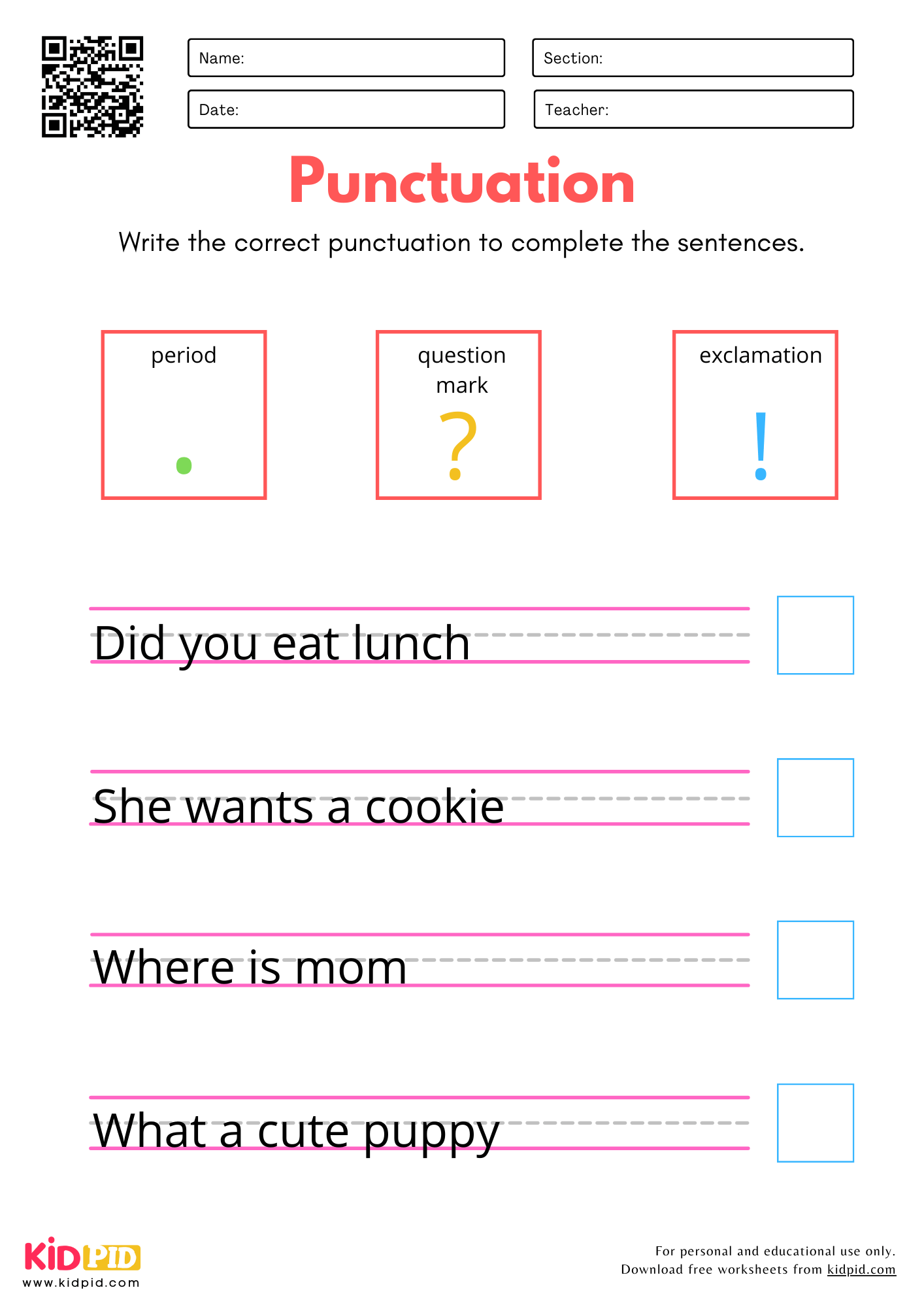 Punctuation Practice Worksheet For Kindergarten Kidpid Punctuation Practice Worksheet For Kindergarten Kidpid