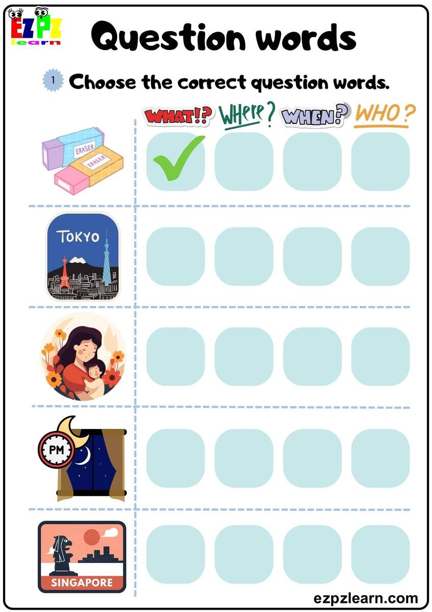Question Words Look At The Image And Choose The Correct Words Grammar Exercise Bk1 Free Pdf Ezpzlearn Question Words Look At The Image And Choose The Correct Words Grammar Exercise Bk1 Free Pdf Ezpzlearn