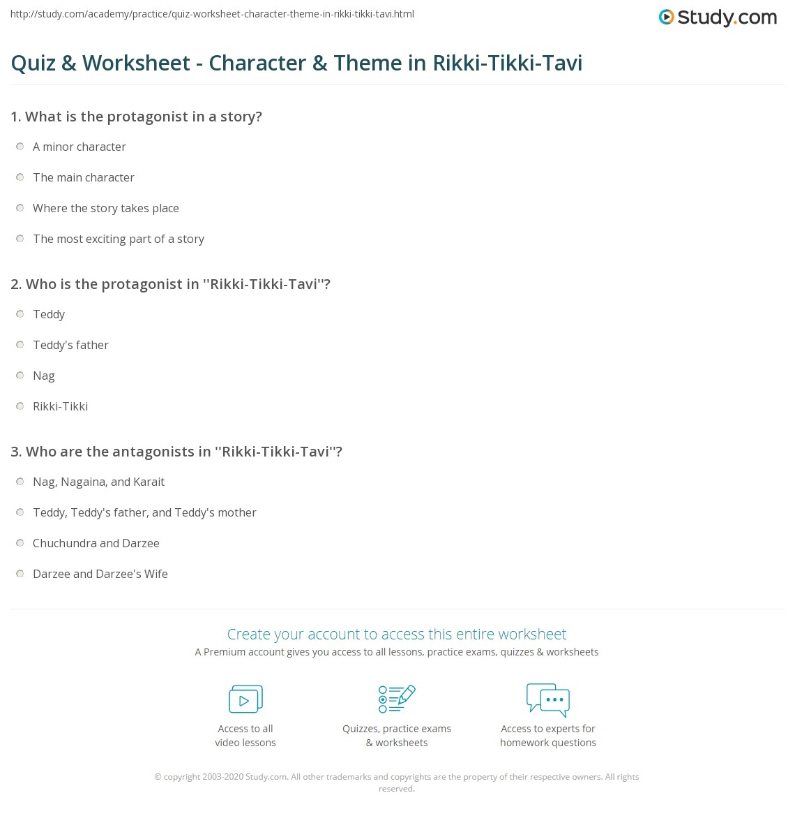 Quiz Worksheet Character Theme In Rikki Tikki Tavi Study Quiz Worksheet Character Theme In Rikki Tikki Tavi Study