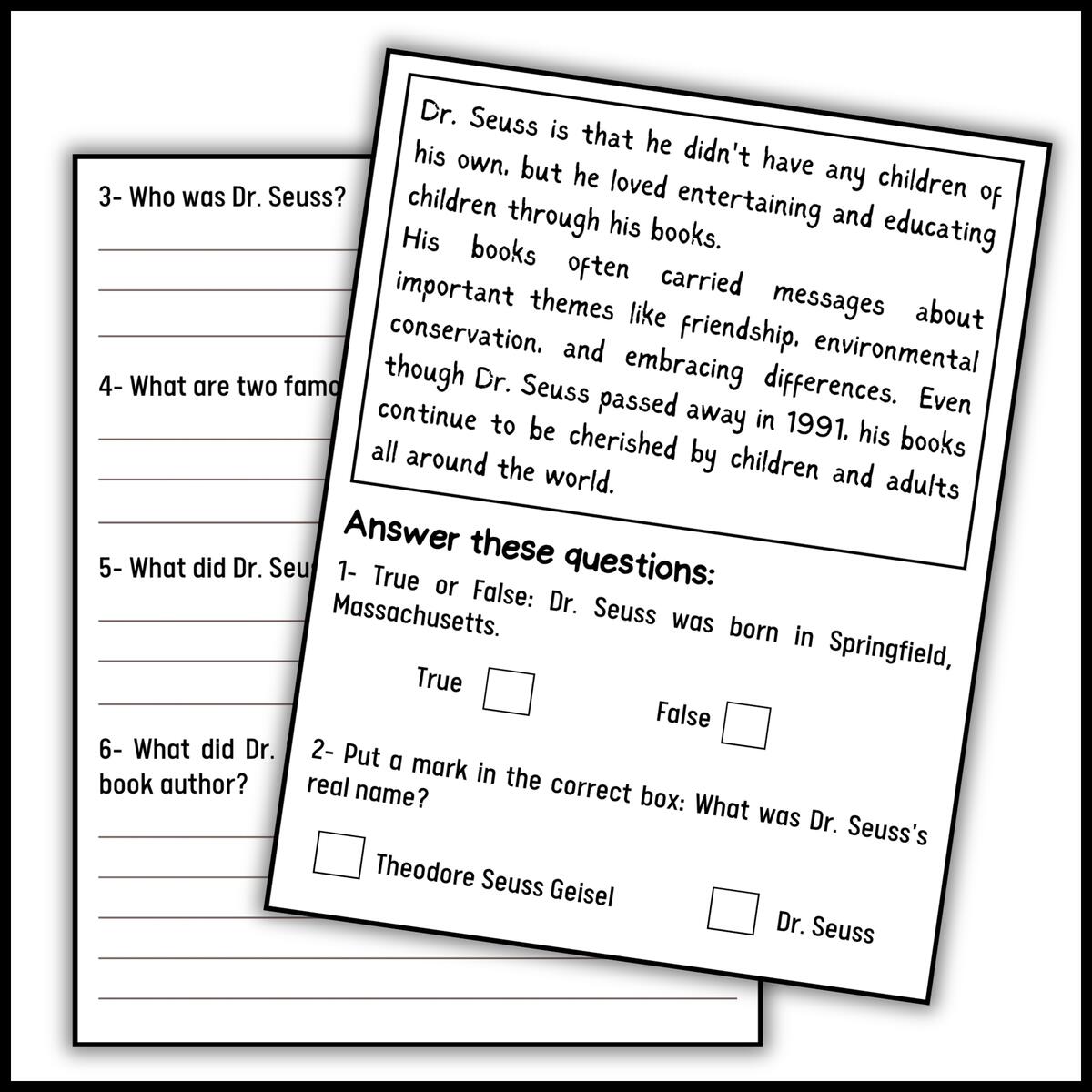 Fox In Socks Activities Comprehension Worksheets Dr Seuss ESL SPED Friendly Made By Teachers