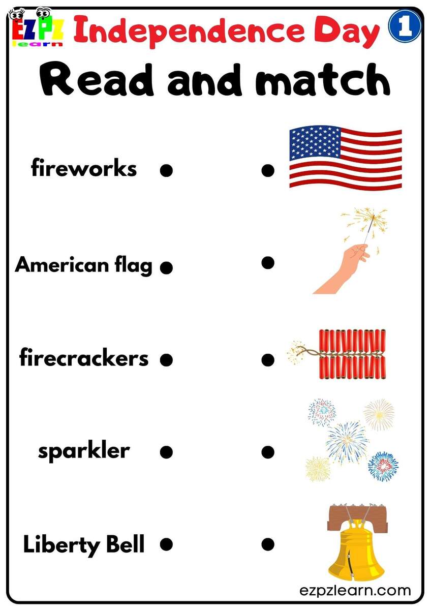 Read And Match Worksheet For Independence Day Group 1 Ezpzlearn
