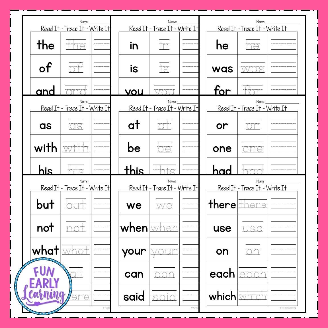 Read It Trace It Write It Fry S First 100 Sight Words Fun Early Learning Free Kindergarten Sight Word Worksheets Printable