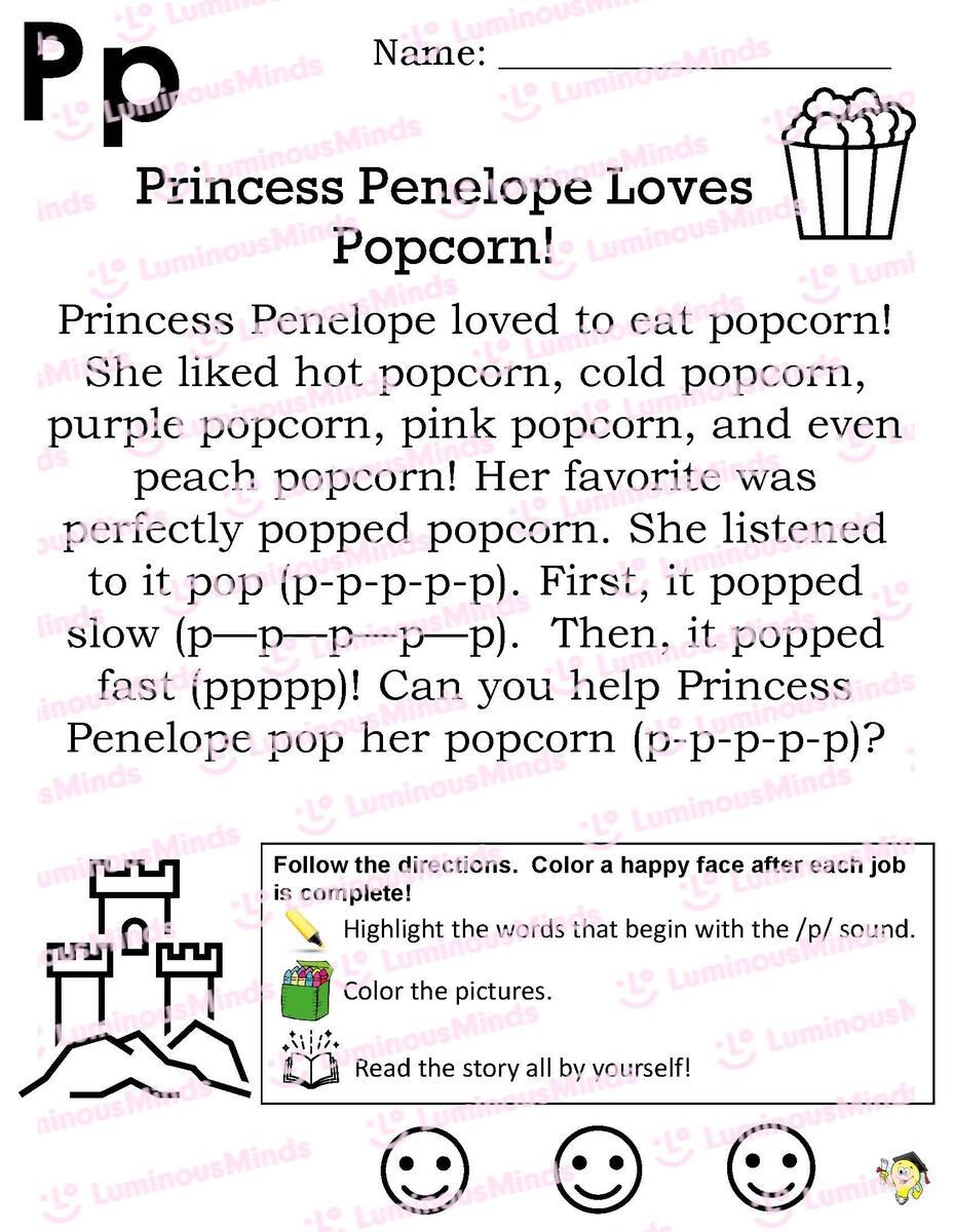 Reading Comprehension Worksheets Princess Penelope Loves Popcorn Free Printable Disney Princess Worksheets For Preschoolers