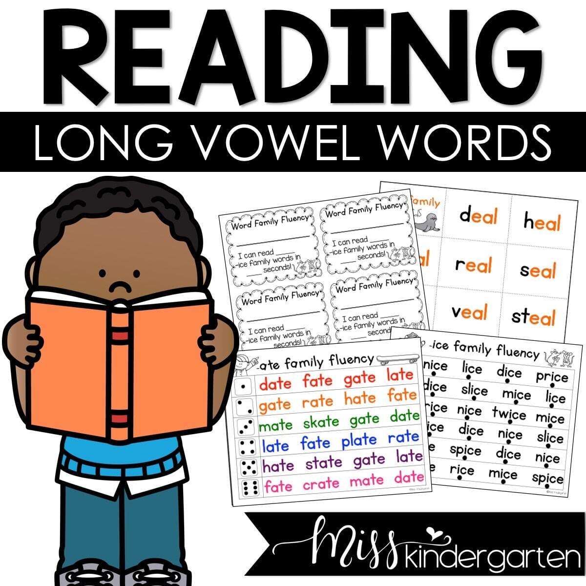 Reading Fluency Practice Roll And Read Long Vowel Word Families Miss Kindergarten Reading Fluency Practice Roll And Read Long Vowel Word Families Miss Kindergarten