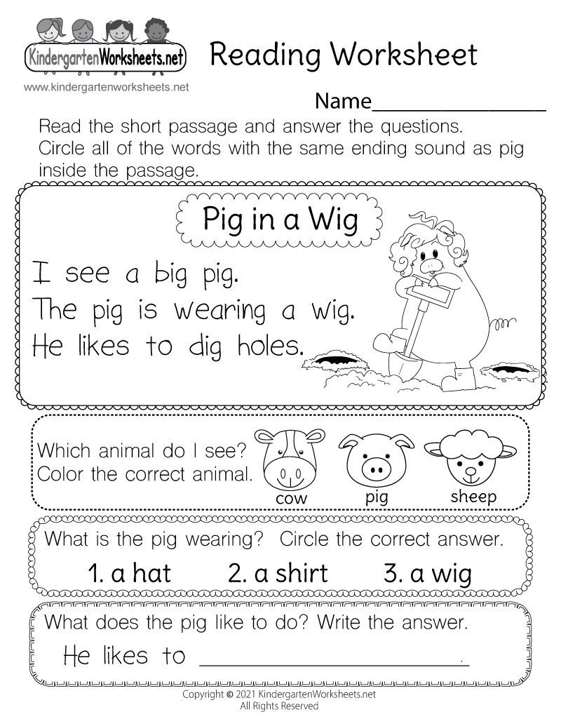 Reading Worksheet For Kids Free Printable Digital PDF Kindergarten Reading Worksheets And Printables