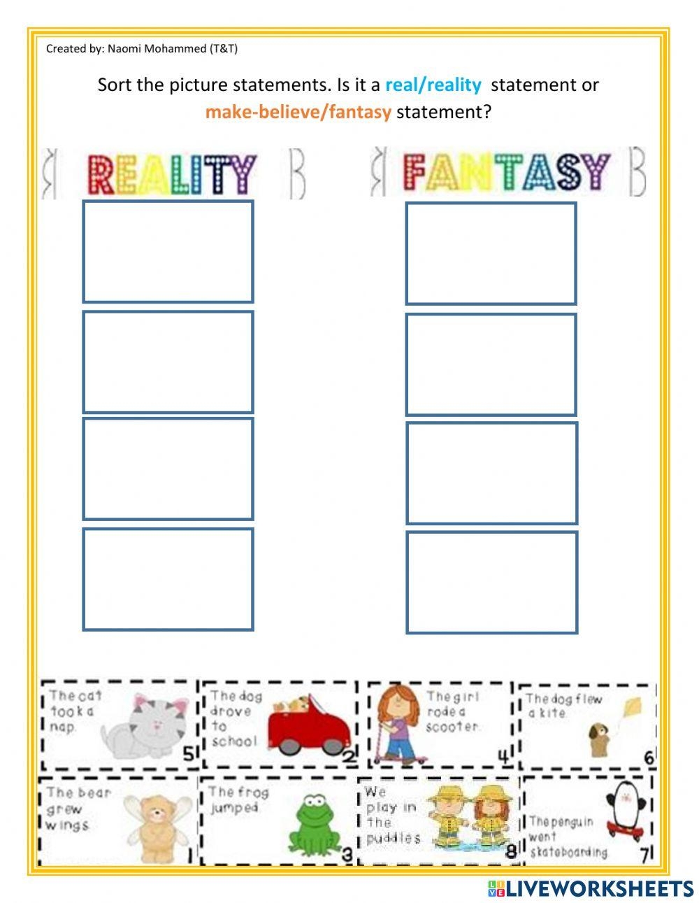 Reality And Fantasy Worksheets Library Reality And Fantasy Worksheets Library