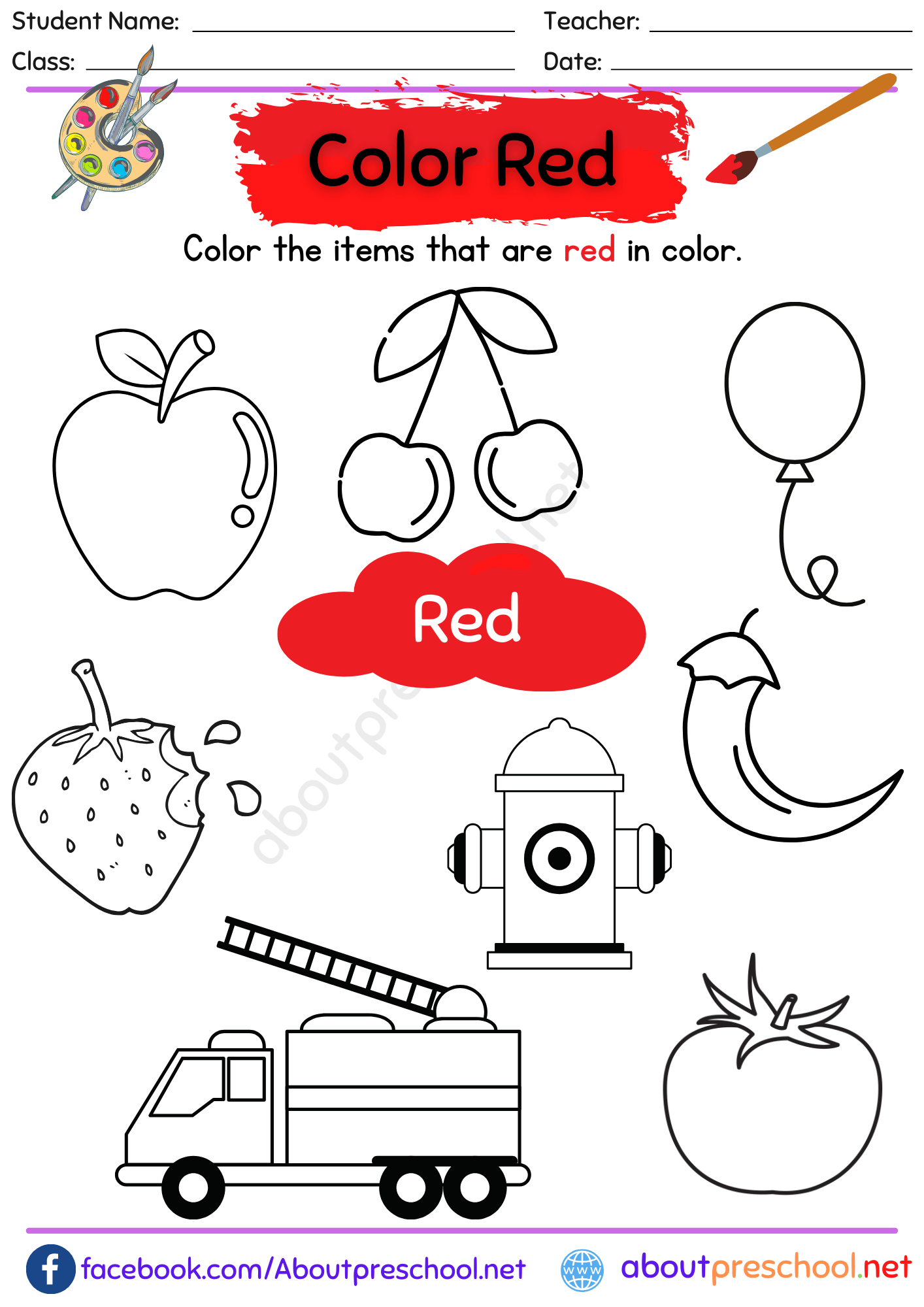 Red Archives About Preschool Worksheets Library