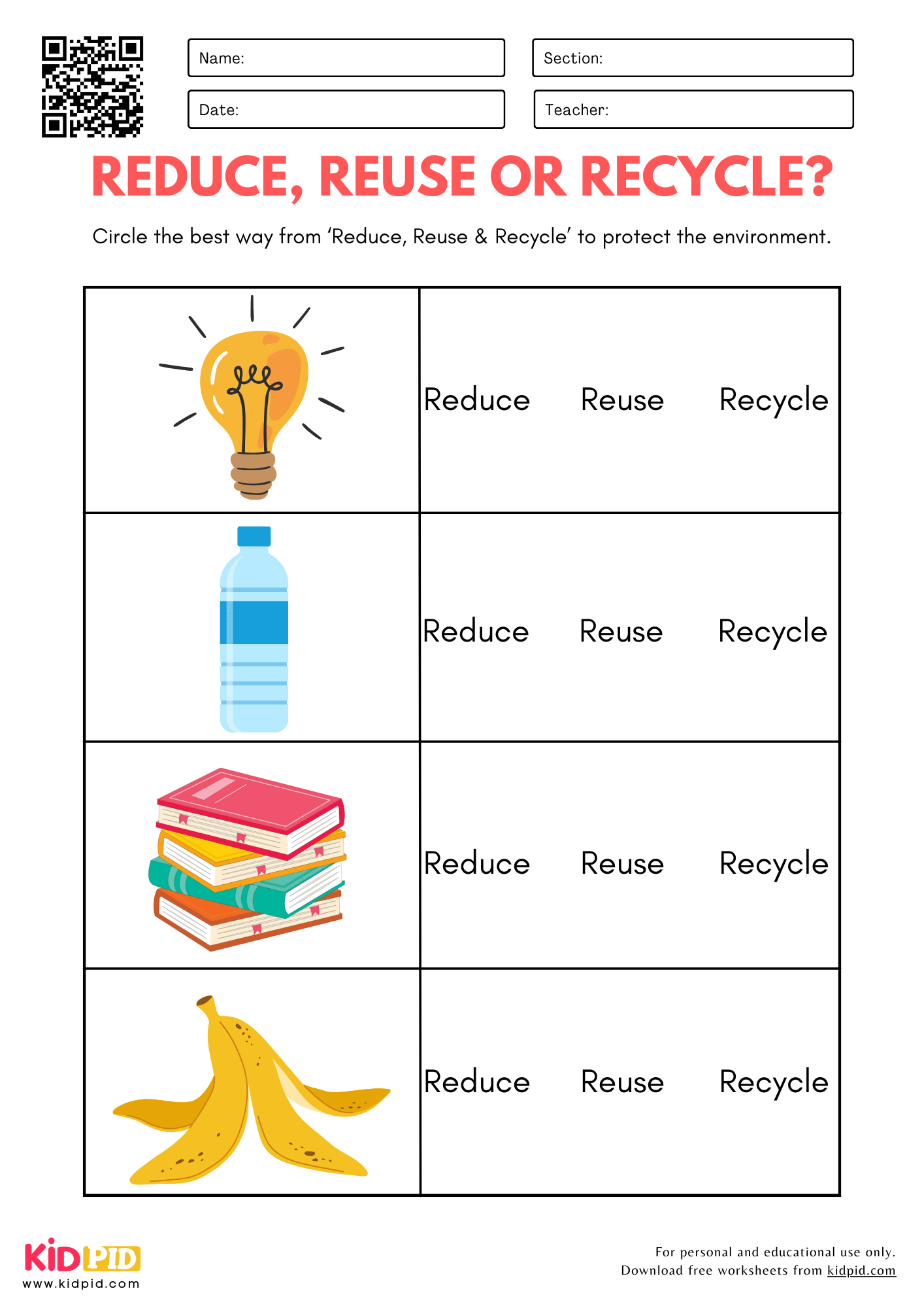 Reduce Reuse And Recycle Identification Worksheet For Kindergarten Kidpid Reduce Reuse And Recycle Identification Worksheet For Kindergarten Kidpid