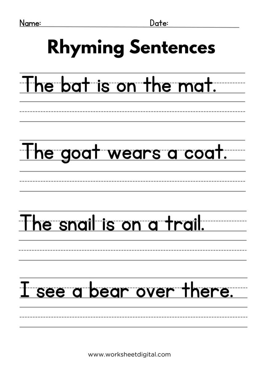 Rhyming Sentences Writing Worksheet Grades 1 3 PDF Download Etsy