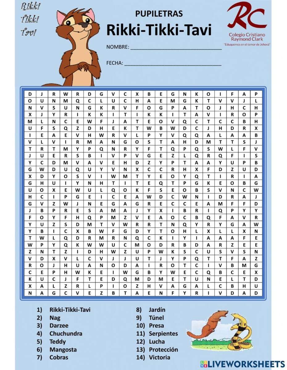 Rikki Tikki Tavi Summary Activity For Students Worksheets Library Rikki Tikki Tavi Vocabulary Crossword WordMint