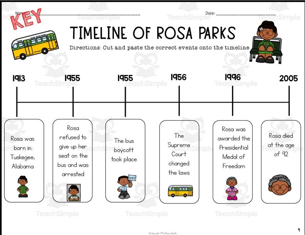 Rosa Parks Timeline Cut And Paste By Teach Simple Rosa Parks Flash Cards Pdf Printable Downloads