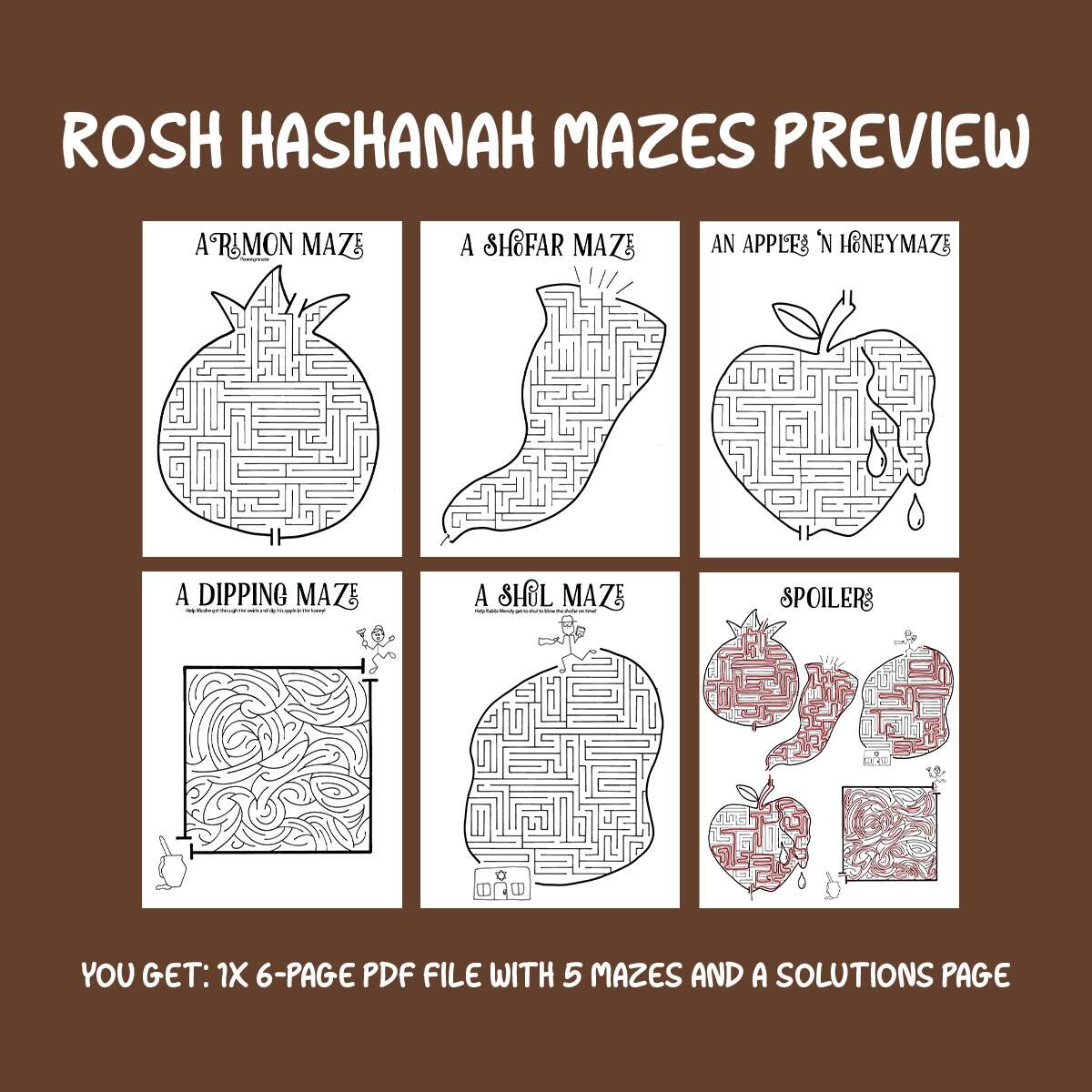 Rosh Hashanah Mazes Printable High Holidays And Jewish Activity Worksheets For Kids Fun Pages Shop Moms Crafters