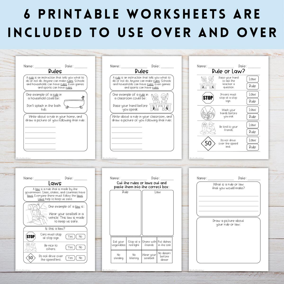 Rules And Laws Worksheets Printable Social Studies Worksheet First Grade Worksheet Homeschool Social Studies Worksheet Second Grade Etsy Norway