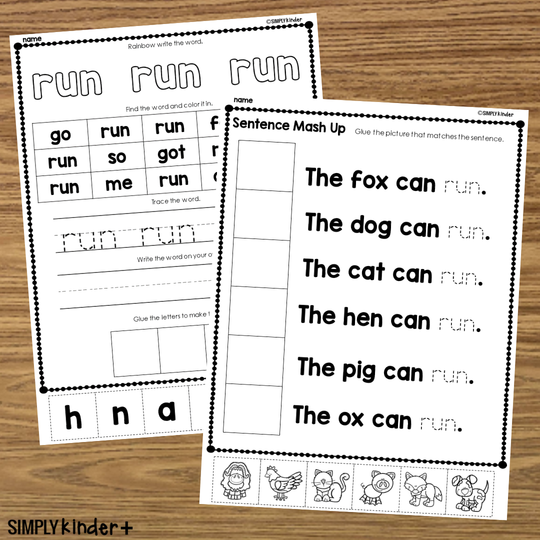Run Sight Word Cut Glue Activities Simply Kinder Printable Membership