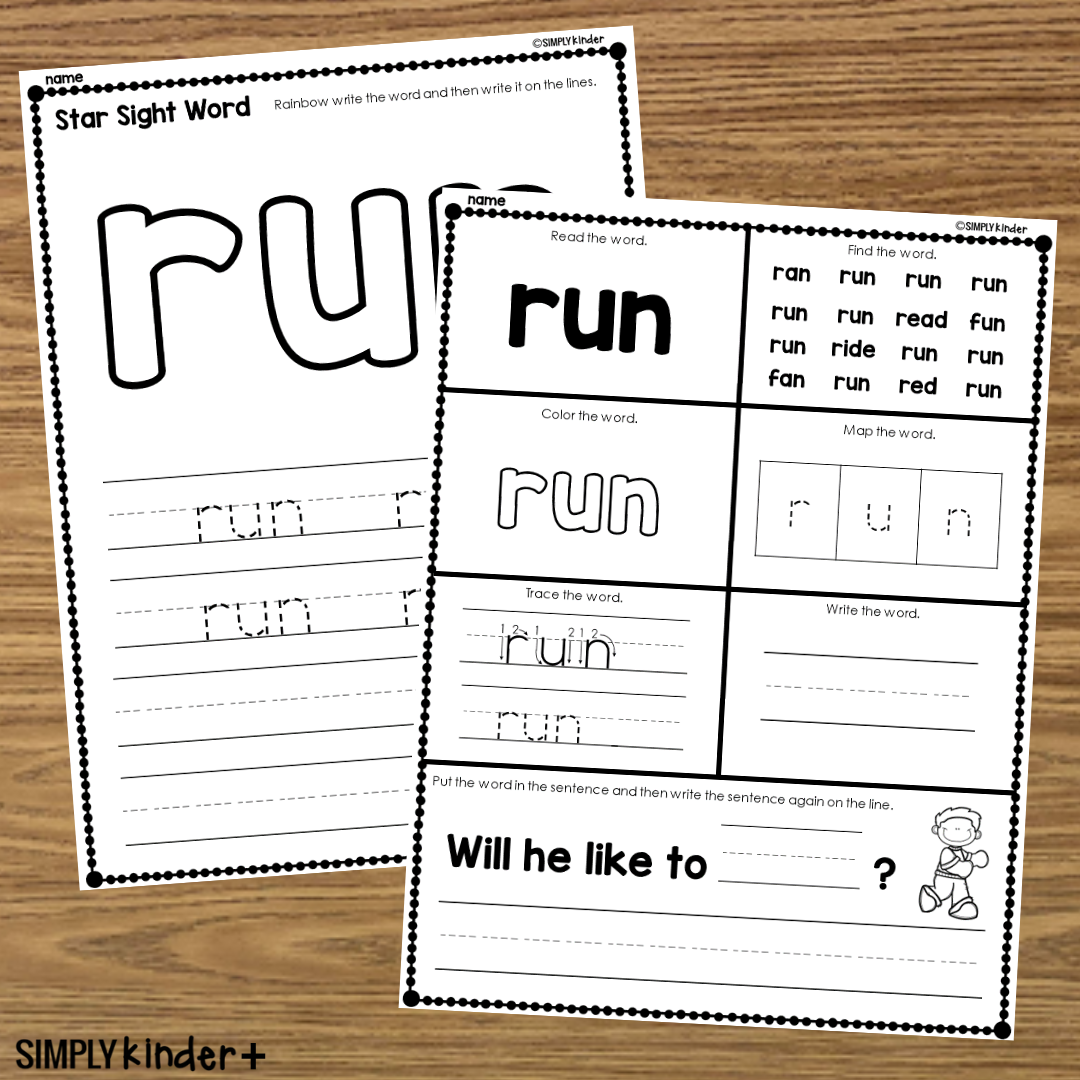 Run Sight Word Printable Activities Simply Kinder Printable Membership