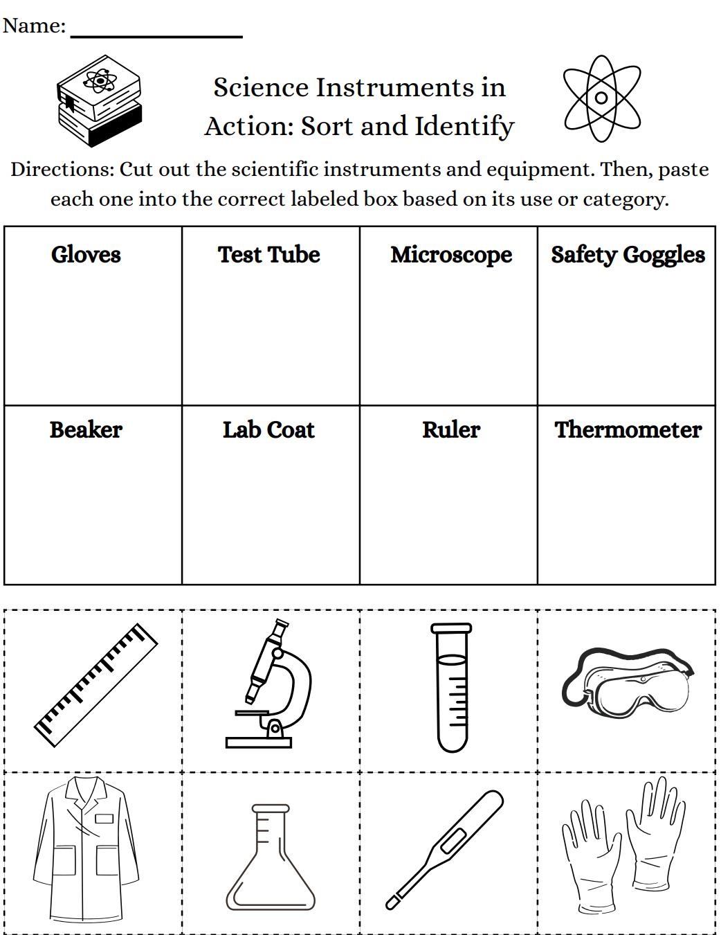 Science Tools Cut And Paste Worksheet Sort Lab Equipment PDF Digital Download Science Instrument Recognization 1st Grade Science Etsy