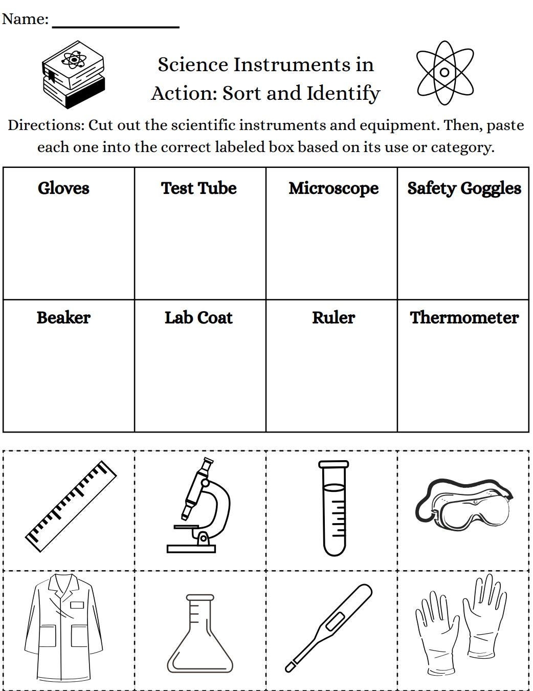 Science Tools Cut And Paste Worksheet Sort Lab Equipment PDF Digital Download Science Instrument Recognization 1st Grade Science Etsy