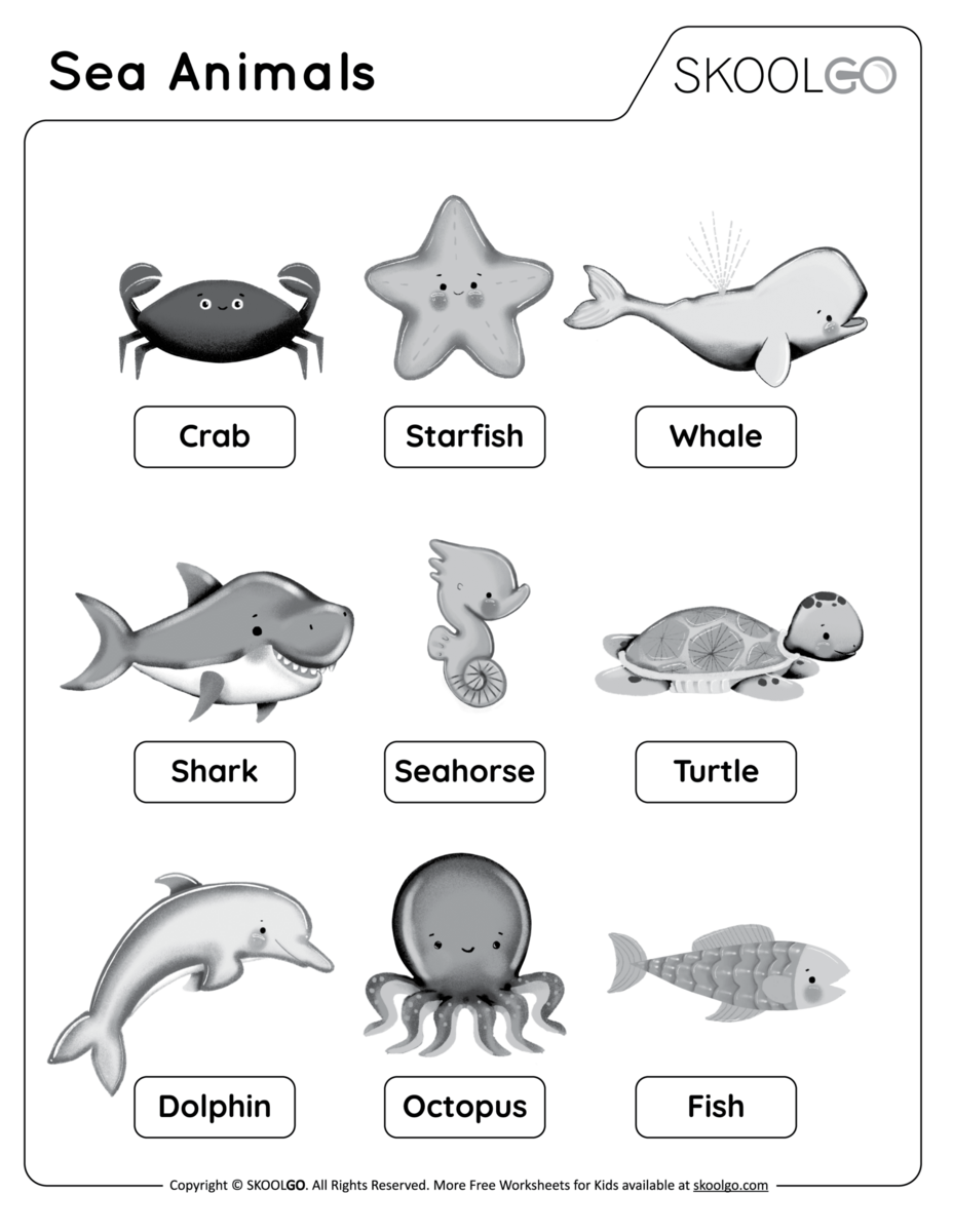 Sea Animals Free Worksheet SKOOLGO