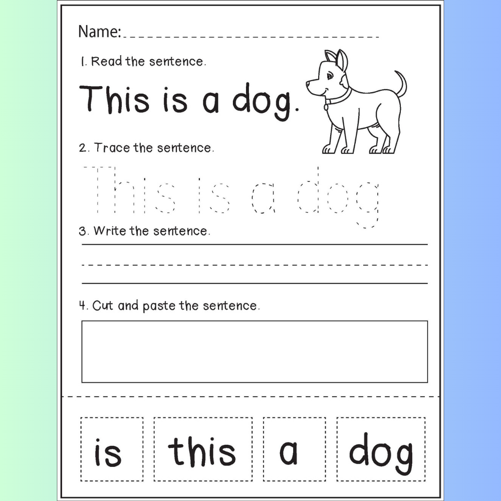 Sentence Building Worksheets Reading Tracing Writing Drawing And Cut and paste Activities Made By Teachers
