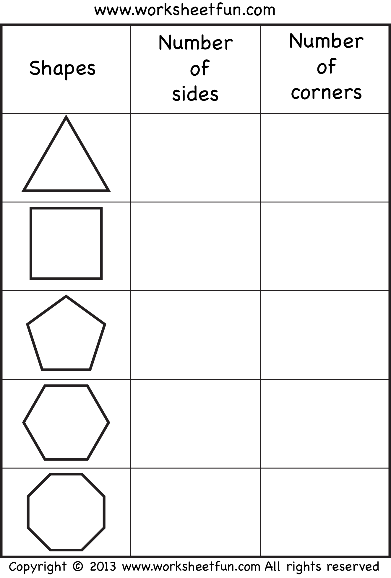Sides And Corners Number Of Sides Number Of Corners Triangle Square Pentagon Hexagon Octagon Two Worksheets FREE Printable Worksheets Worksheetfun