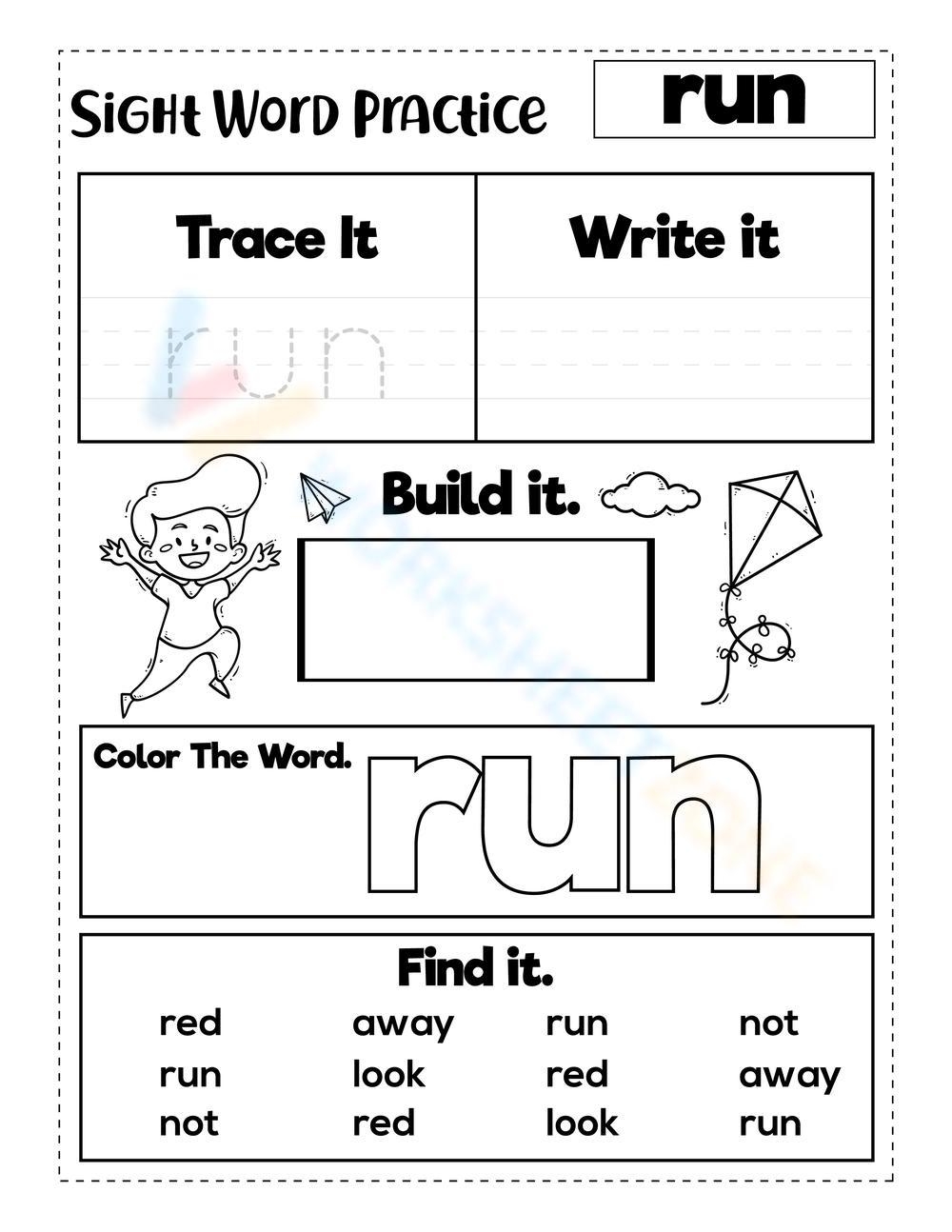 Sight Word Run Worksheet