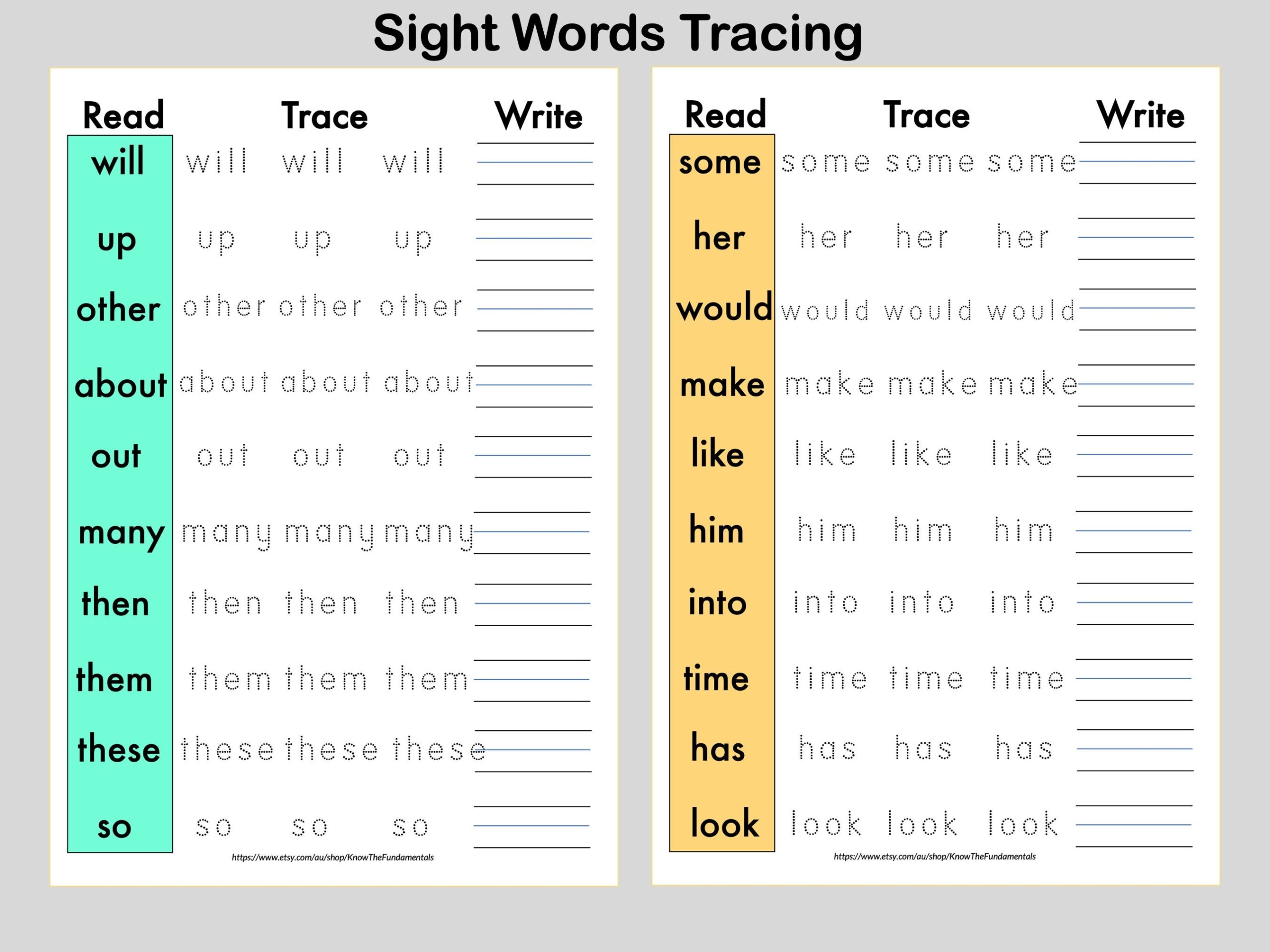 Sight Words Tracing Worksheets High Frequency Words Printable Poster For Kindergarten Homeschooling Learn To Read And Write Resources Etsy Norway