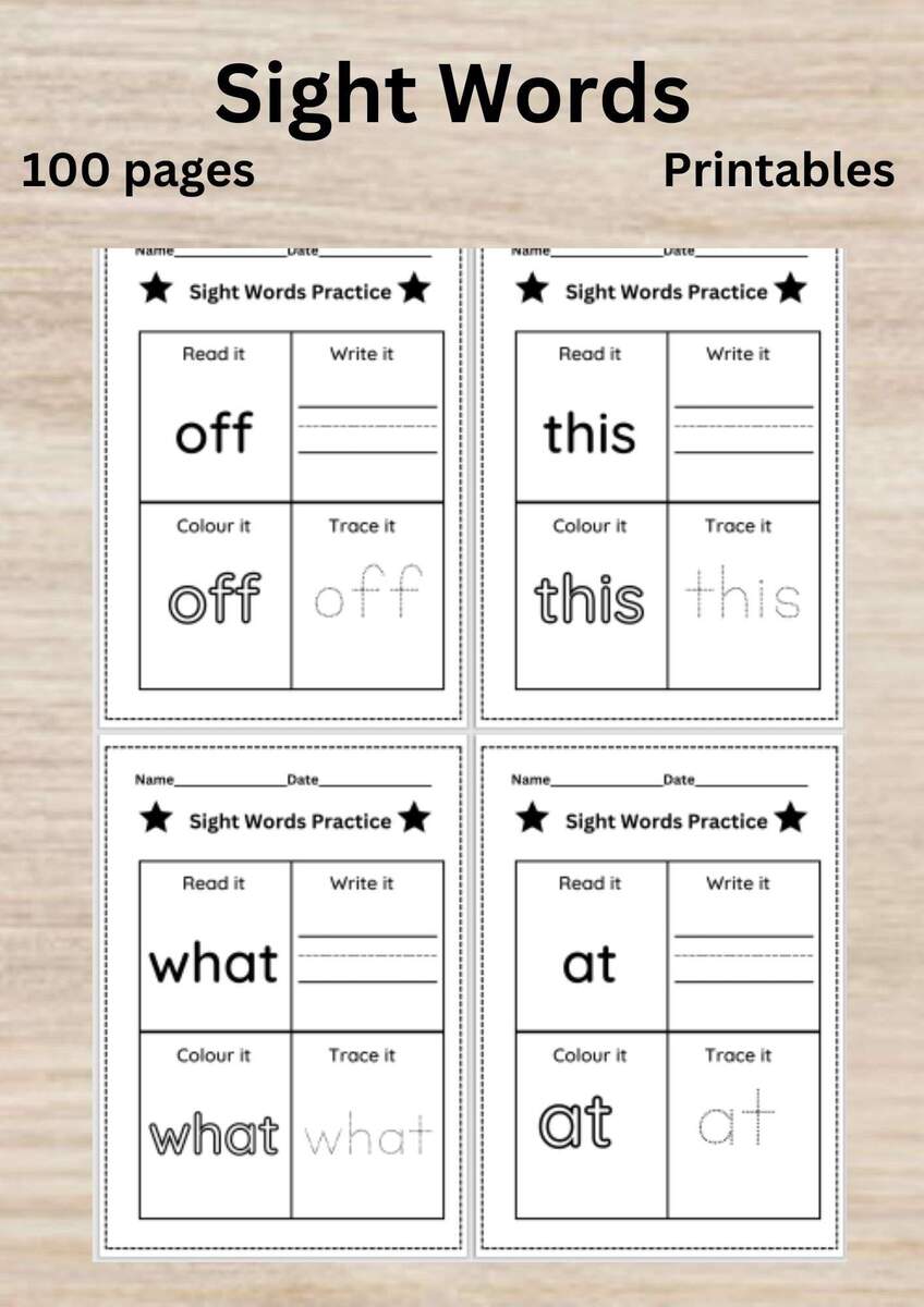 Sight Words Worksheets 100 Pages