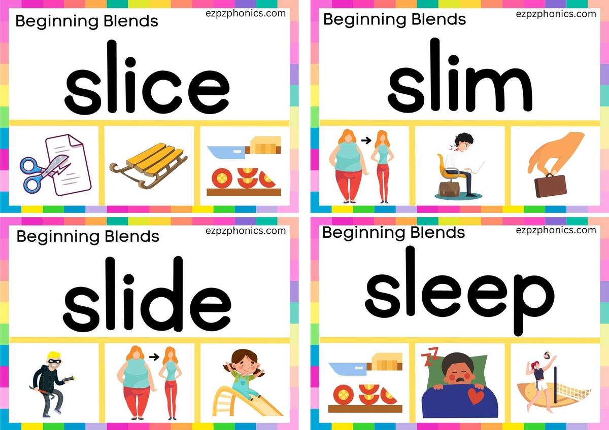 SL Beginning Blends Clip Cards Read The Words And Clip The Correct Images Set 1 Ezpzphonics