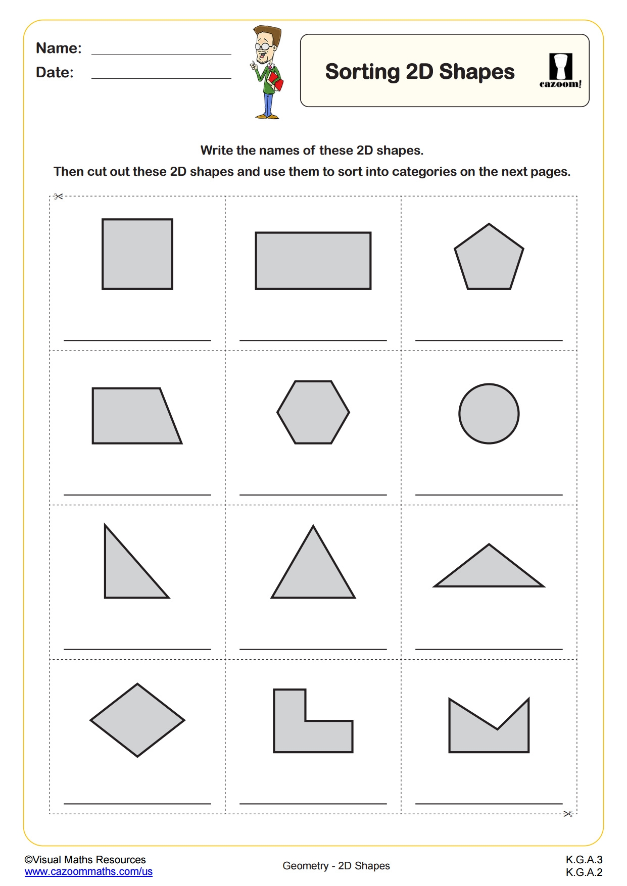 Sorting 2D Shapes K Grade PDF Geometry Worksheets Cazoom Math