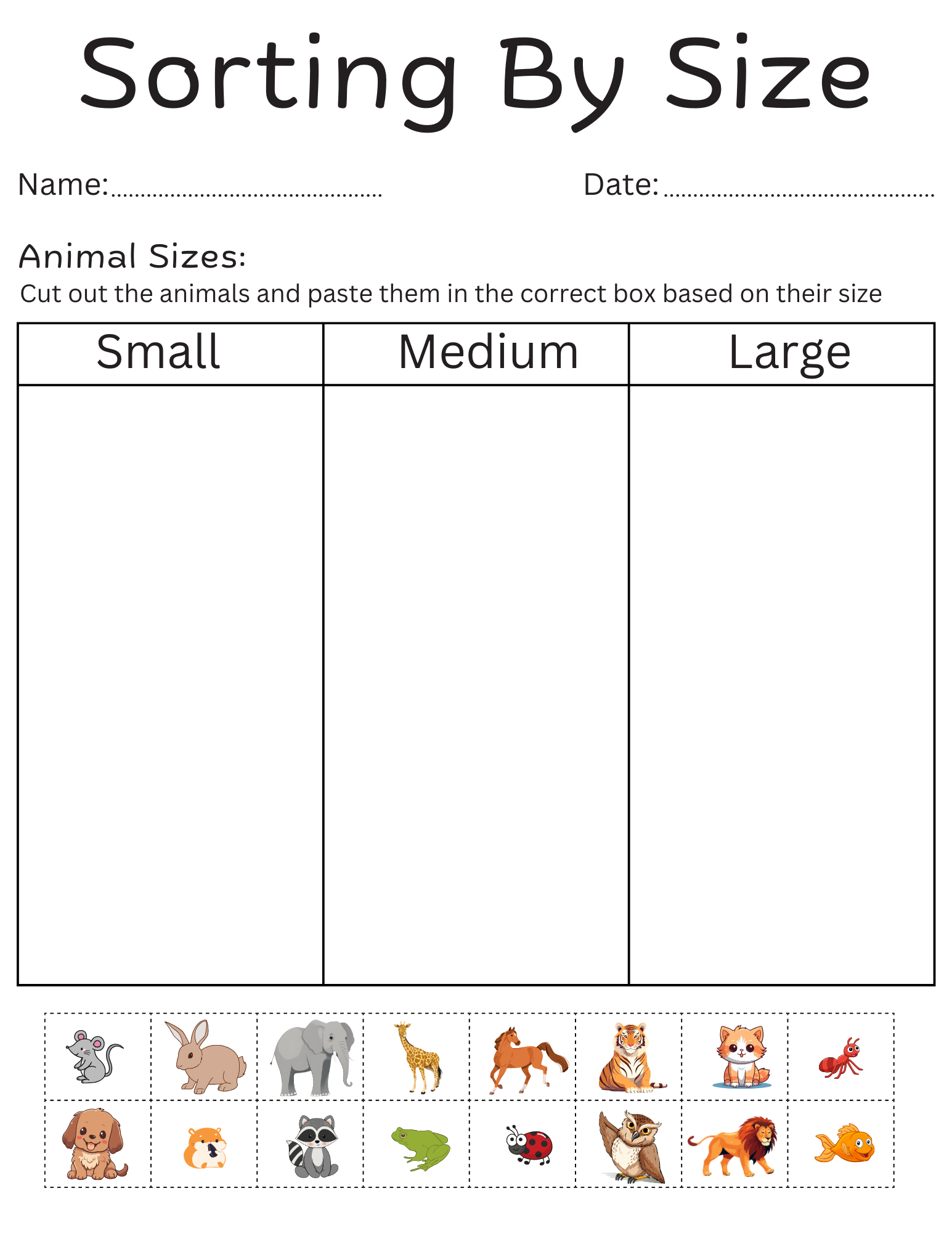 Sorting By Size Worksheets For Kindergarten Printable Sorting By Size Activities Teaching Resources
