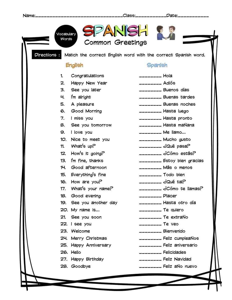 Spanish Greetings Vocabulary Matching Worksheet Answer Key Made By Teachers Spanish Greetings Vocabulary Matching Worksheet Answer Key Made By Teachers