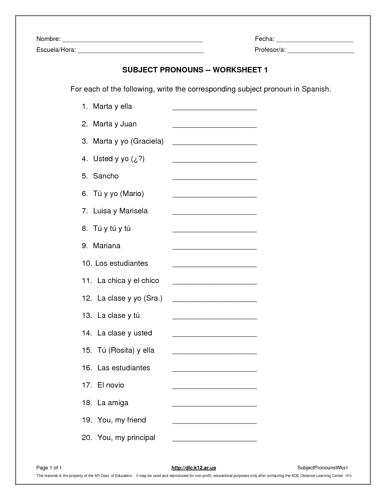 Spanish Subject Pronouns Worksheets Practice And Learn With Engaging Exercises Spanish Subject Pronouns Worksheets Practice And Learn With Engaging Exercises