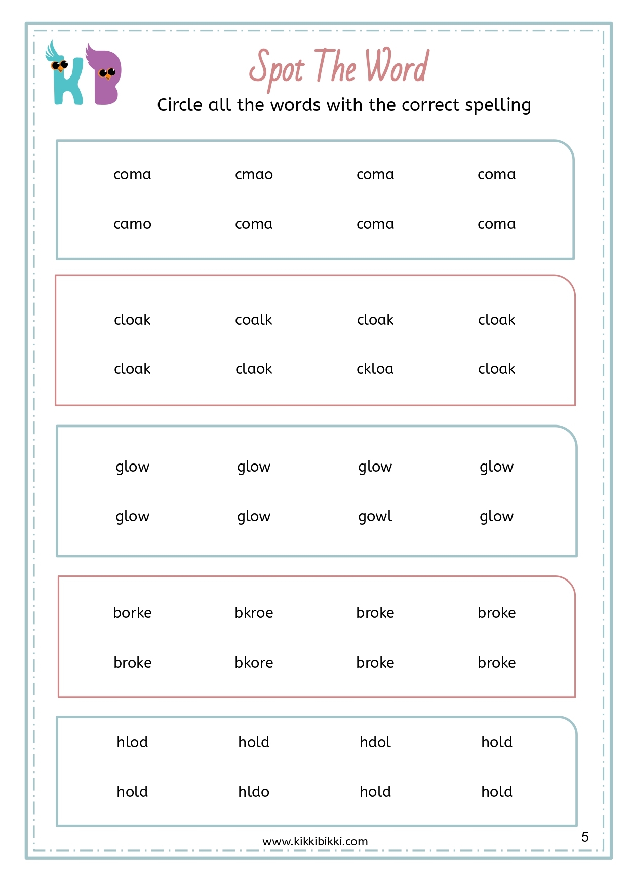 Spot The Word Free OA OW OE OL Vowel Digraph Worksheets Spot The Word Free OA OW OE OL Vowel Digraph Worksheets