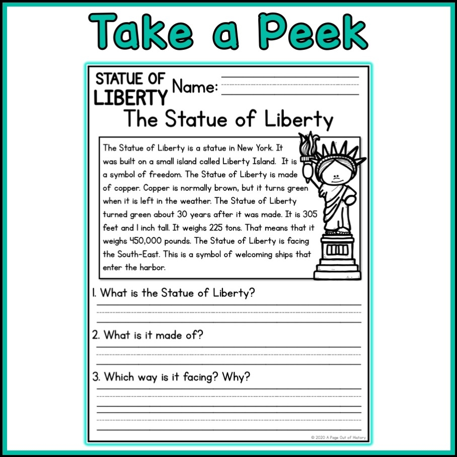 Statue Of Liberty Social Studies Reading Comprehension Passages K 2 Made By Teachers Statue Of Liberty Social Studies Reading Comprehension Passages K 2 Made By Teachers